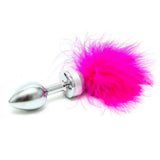 Rimba small steel butt plug with pink feathers - peaches and screams