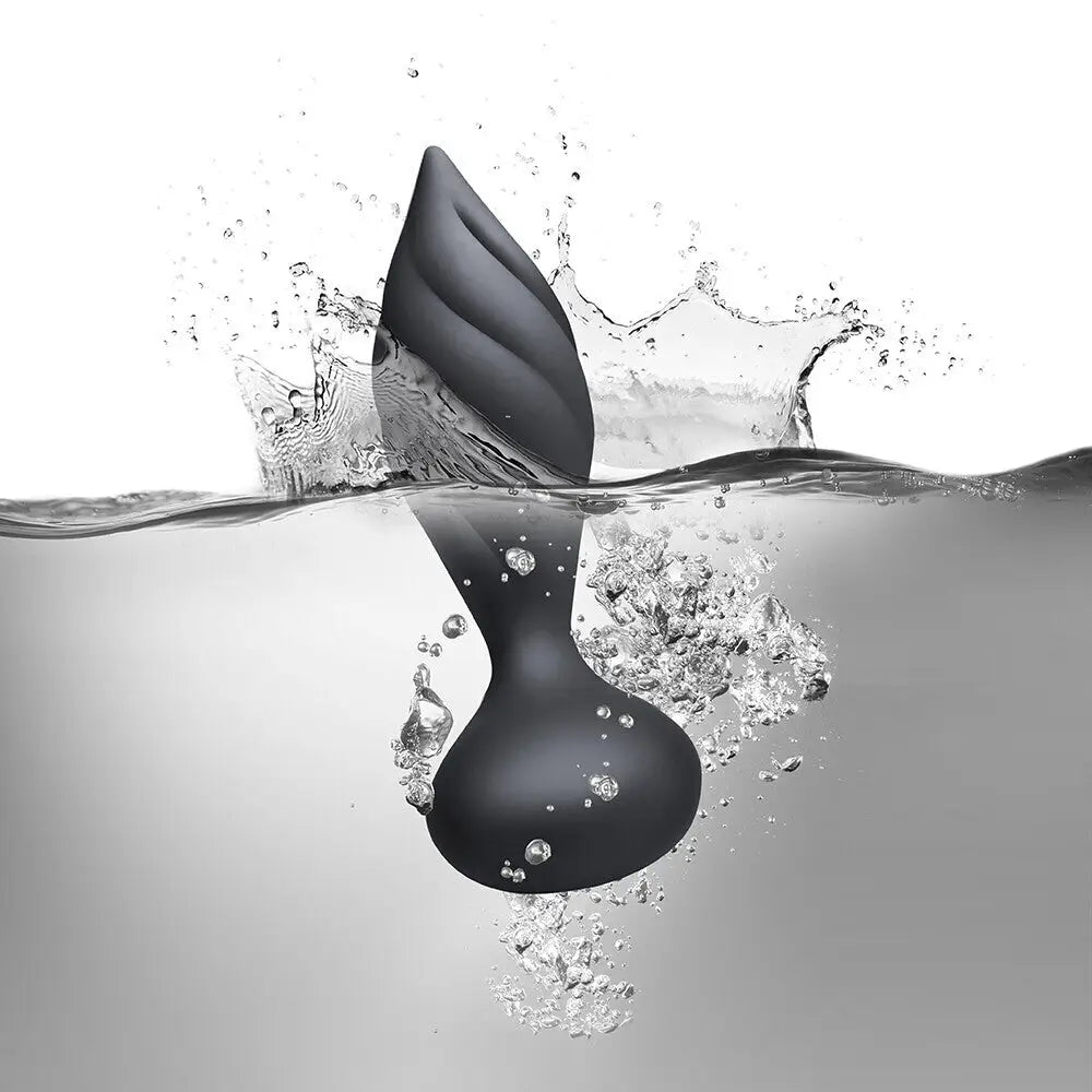 Rocks off 4 inch silicone black rechargeable butt plug with remote - peaches and screams