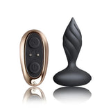 Rocks off 4 inch silicone black rechargeable butt plug with remote - peaches and screams