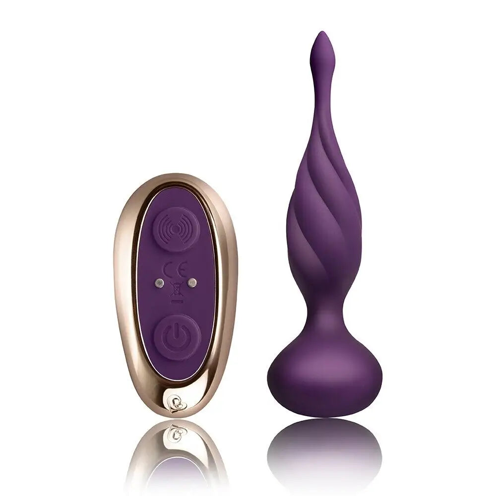 Rocks off 5.5 inch silicone purple rechargeable butt plug - peaches and screams