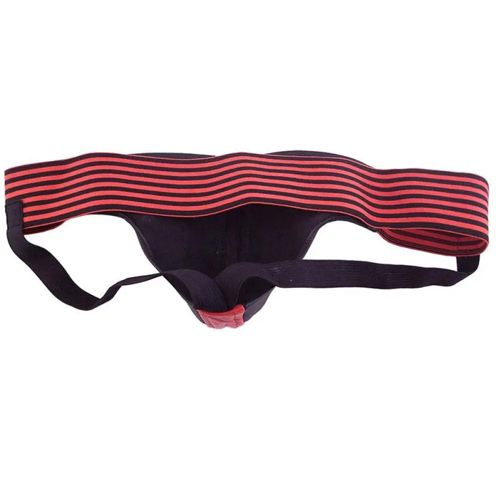 Rouge Garments Black and Red Leather Jockstrap for Men - X Large - Peaches and Screams