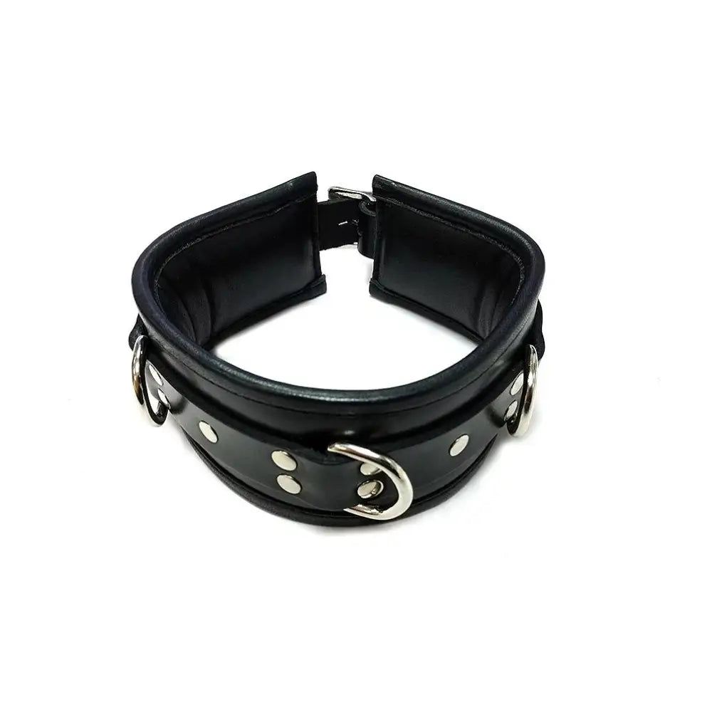 Rouge garments black padded leather collar with d rings - peaches and screams