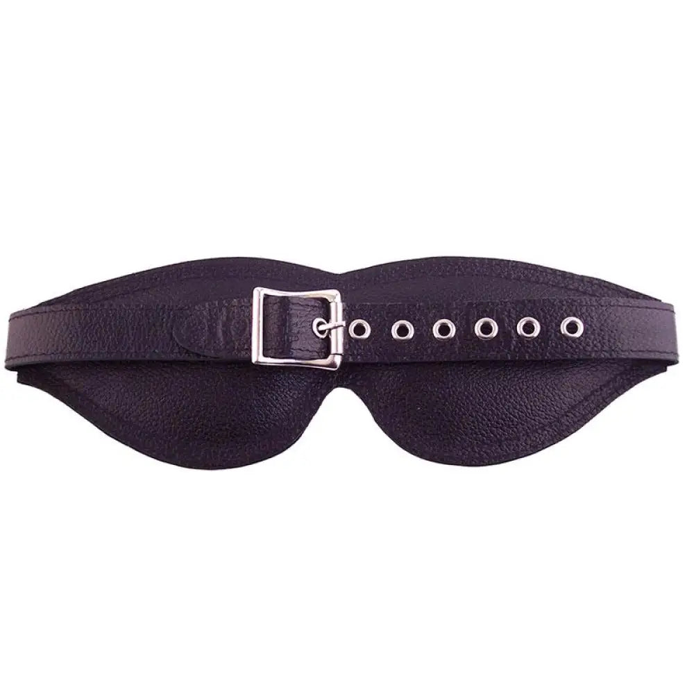 Rouge garments large black leather bondage eye mask buckles - peaches and screams