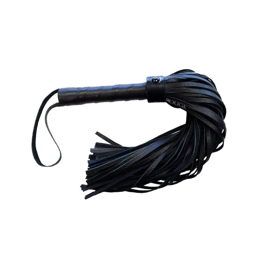 Rouge garments leather black bondage flogger for bdsm play - peaches and screams