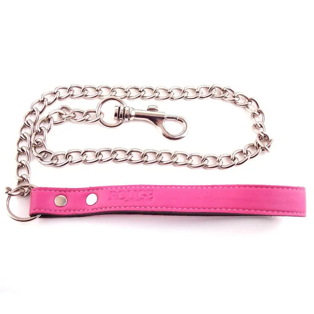 Rouge garments pink leather lead with chain and trigger hook - peaches and screams