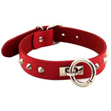 Rouge garments red leather studded o-ring bondage collar - peaches and screams