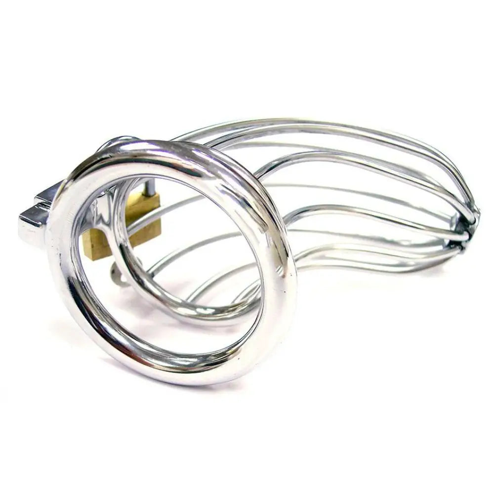 Rouge stainless steel silver male chastity cage with padlock - peaches and screams