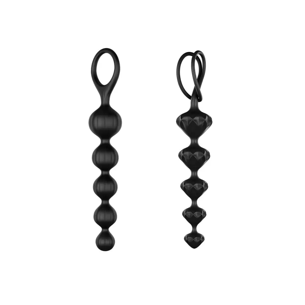 Satisfyer pro set of 2 black anal beads with finger loop - peaches and screams