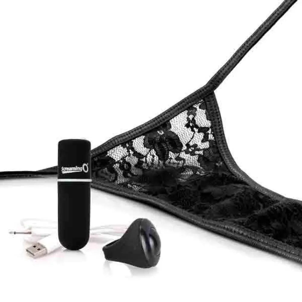 Screaming o charged black remote control panty vibrator - peaches and screams