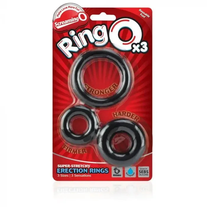Screaming o Silicone Black Set Of 3 Classic Cock Ring - Peaches and Screams