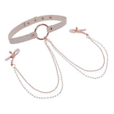 Sex and mischief collar with nipple clamps in faux leather - peaches and screams