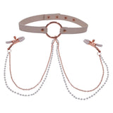 Sex and mischief collar with nipple clamps in faux leather - peaches and screams