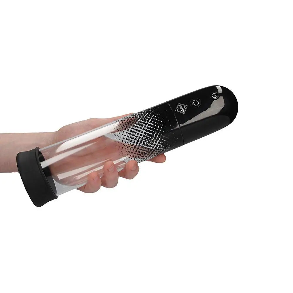 Shots 11.5 inch automatic vibrating penis pump clear silicone - peaches and screams