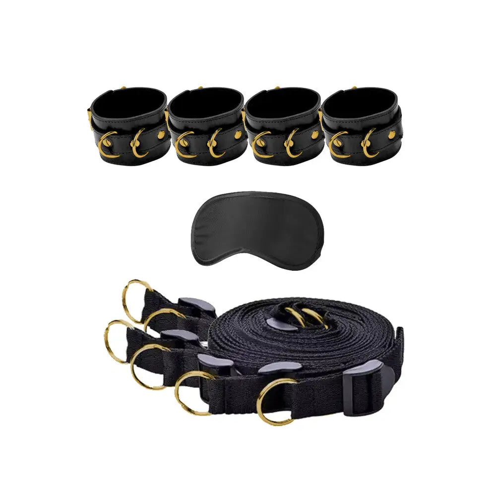 Shots black bondage bed bindings restraint system with mask - peaches and screams