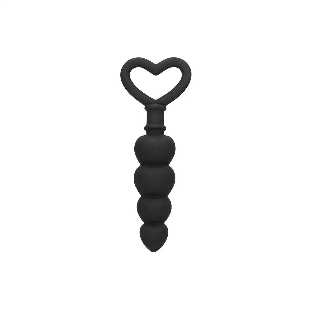Shots silicone black anal beads with finger loop 6 inch - peaches and screams