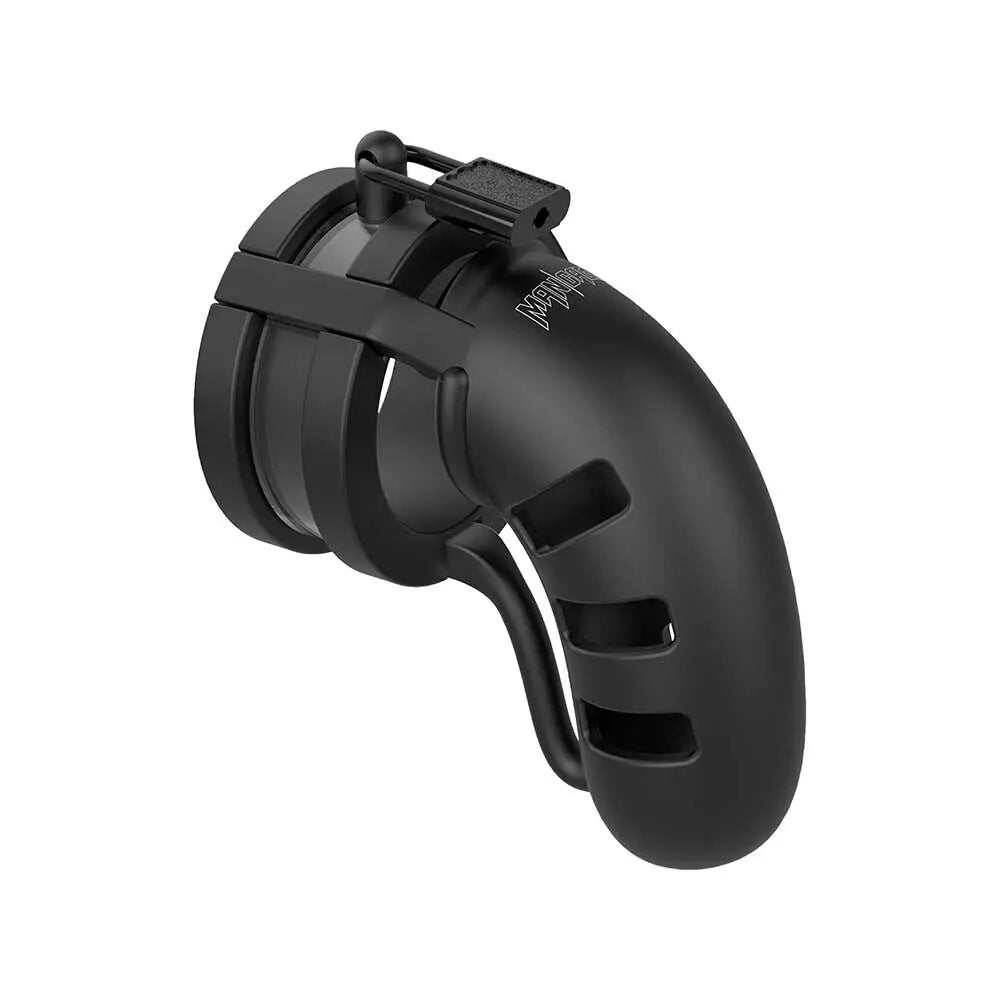 Shots silicone black male chastity cage with ball splitter - peaches and screams
