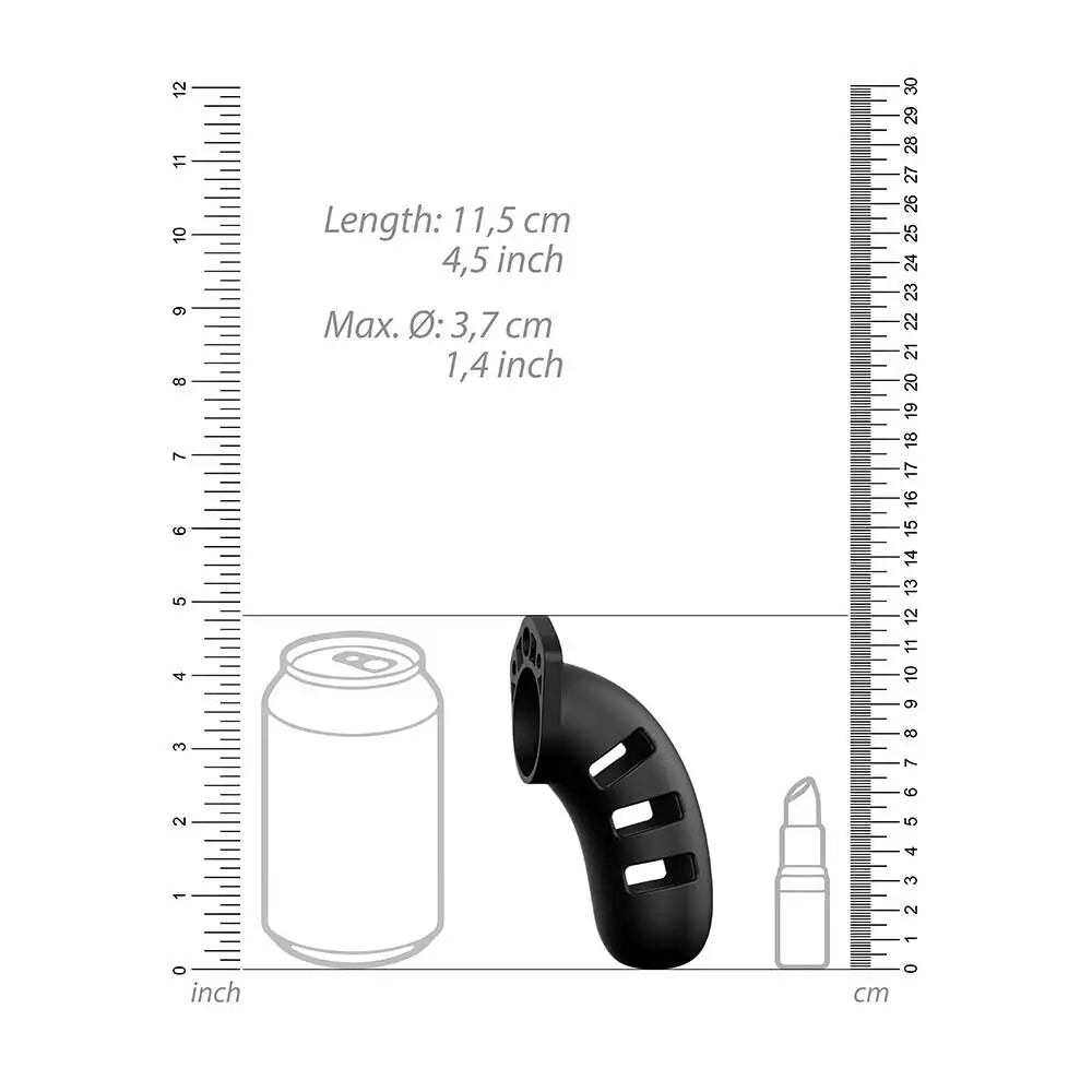 Shots silicone black male chastity cage with padlock 4.5 inch - peaches and screams