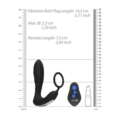 Shots Silicone Black Rechargeable Butt Plug With Cock Ring And Remote - Peaches and Screams