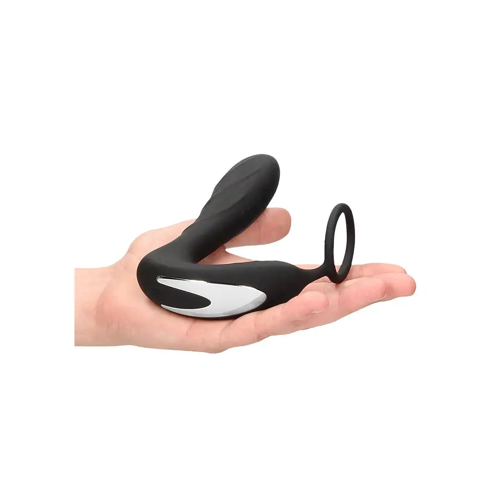 Shots Silicone Black Rechargeable Butt Plug with Cock Ring and Remote - Peaches and Screams