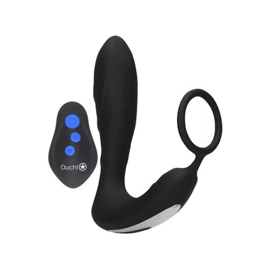 Shots Silicone Black Rechargeable Butt Plug with Cock Ring and Remote - Peaches and Screams