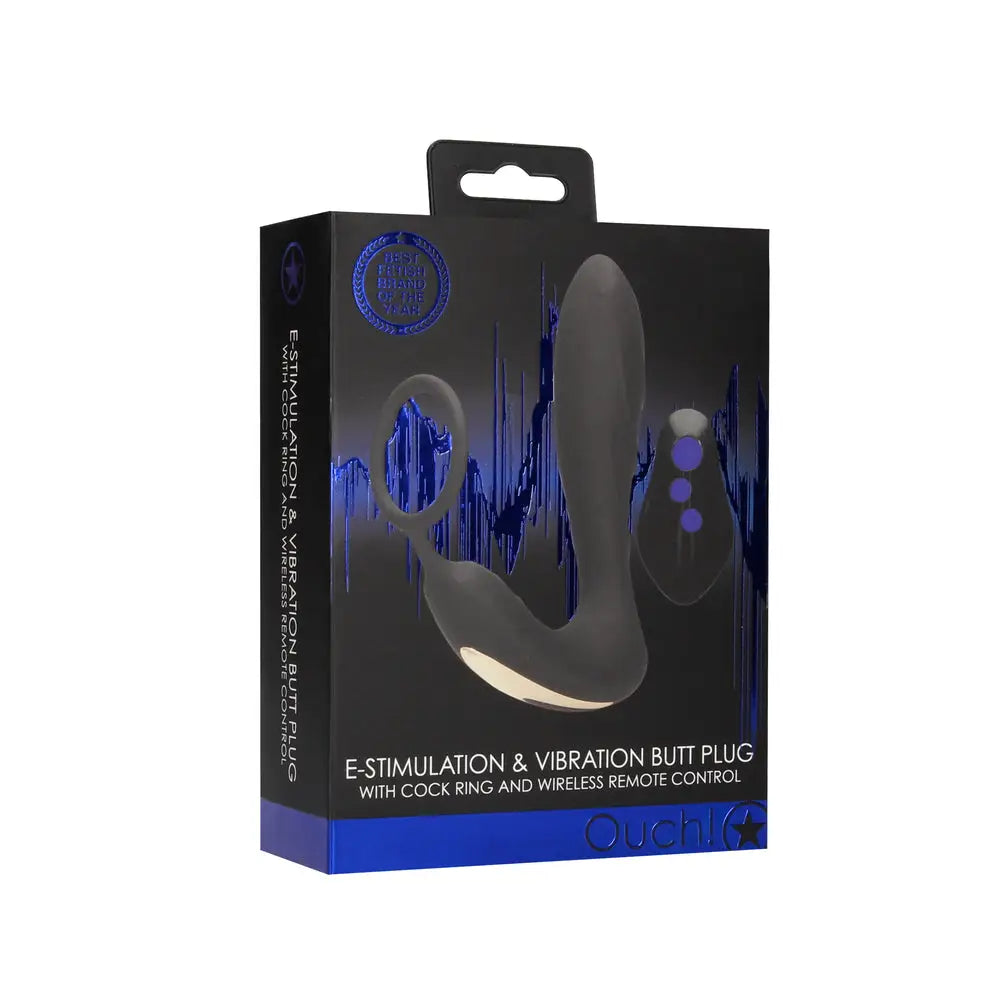 Shots Silicone Black Rechargeable Butt Plug with Cock Ring and Remote - Peaches and Screams