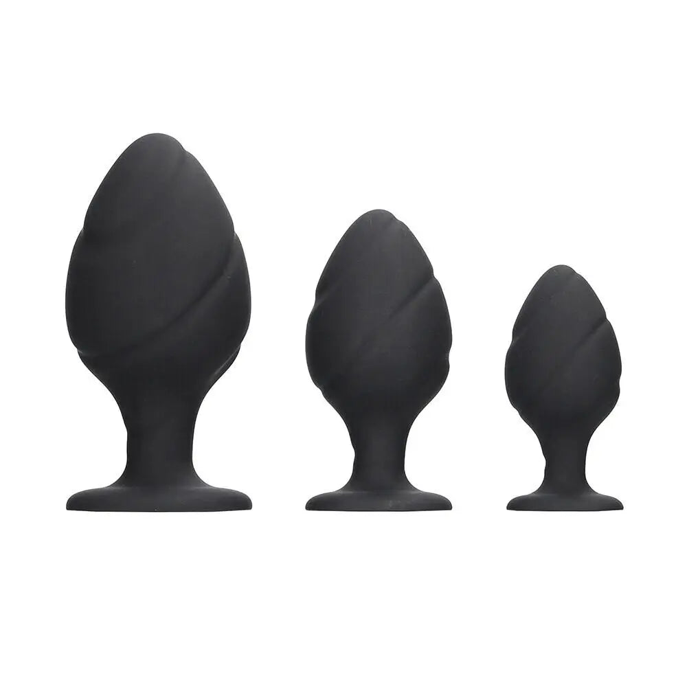 Shots silicone black swirled tapered tip butt plug set - peaches and screams
