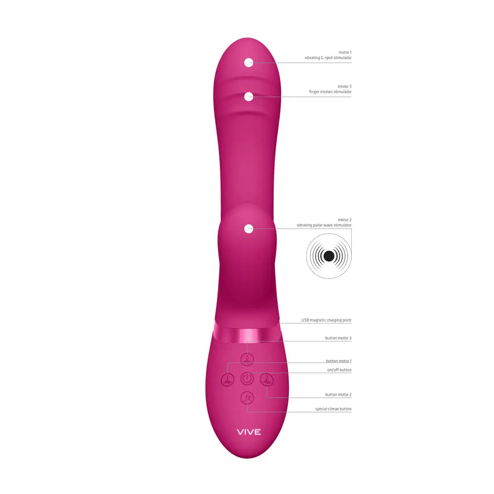 Shots silicone pink rechargeable rabbit triple action vibrator - peaches and screams