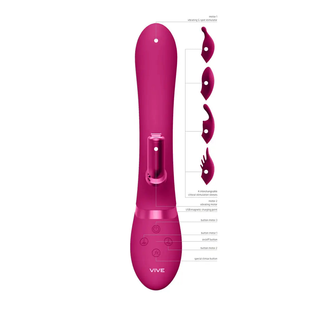 Shots silicone pink rechargeable rabbit with interchangeable heads - peaches and screams