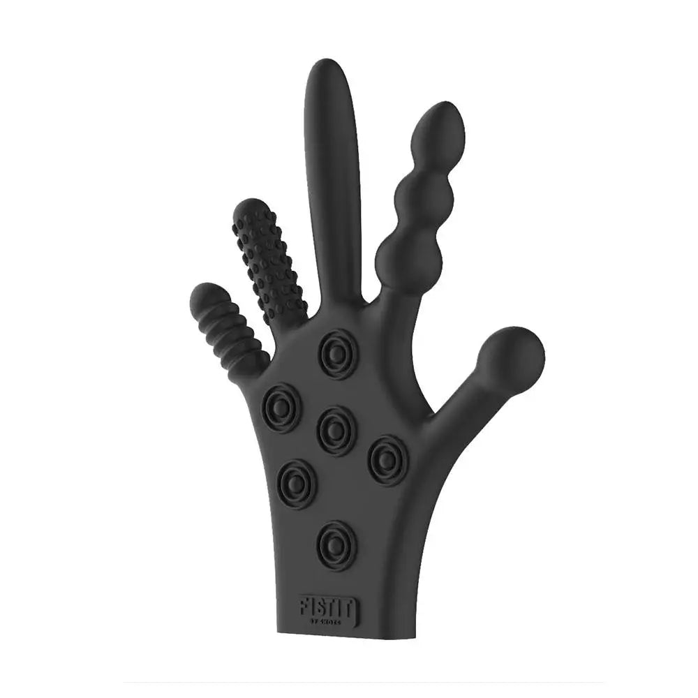 Shots stretchy silicone black stimulation glove for foreplay - peaches and screams