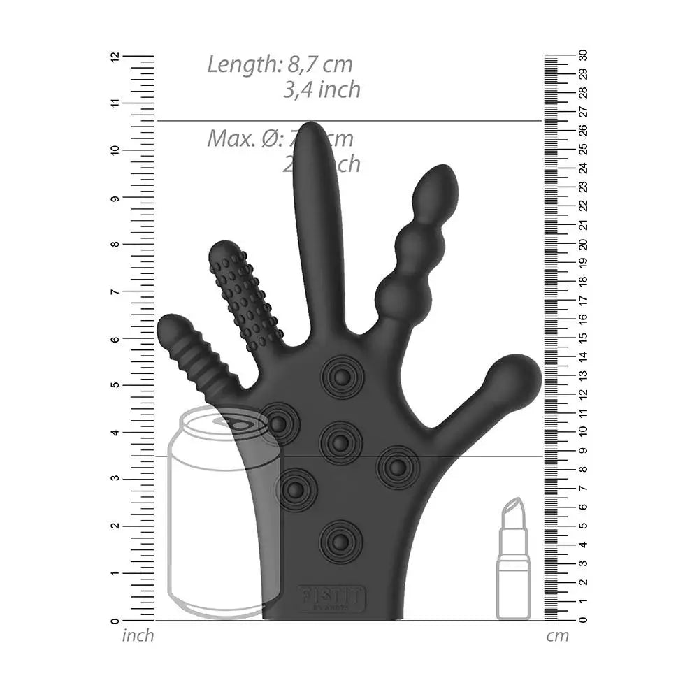 Shots stretchy silicone black stimulation glove for foreplay - peaches and screams