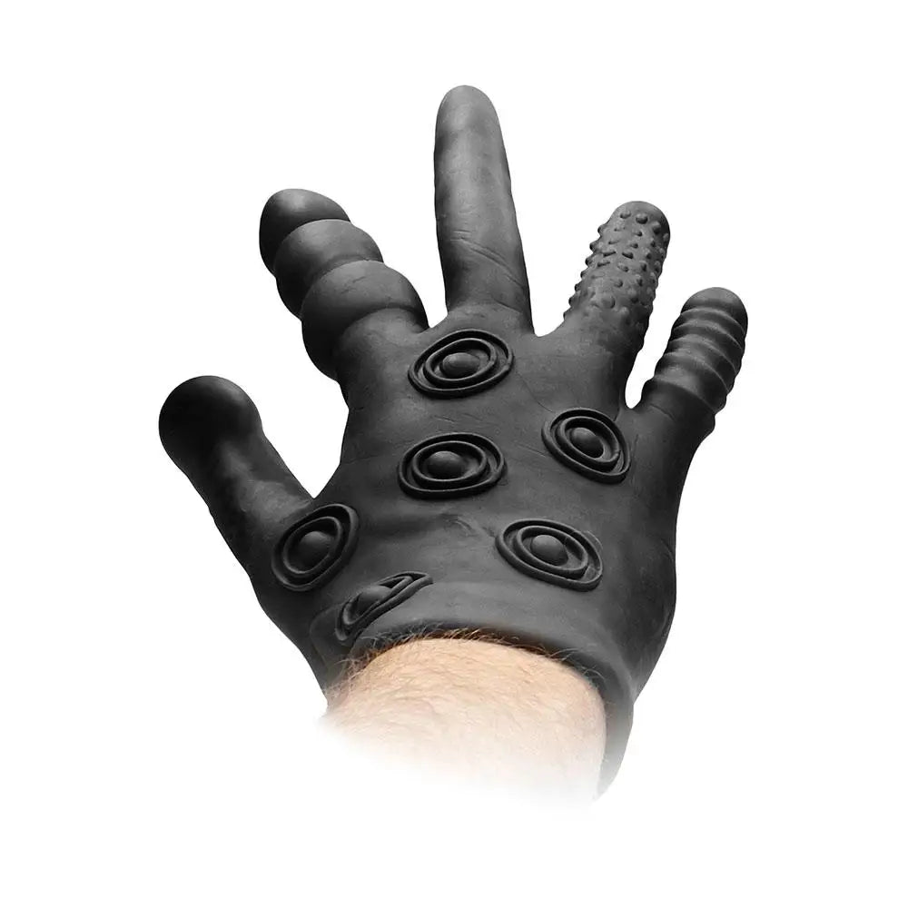 Shots stretchy silicone black stimulation glove for foreplay - peaches and screams