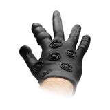Shots stretchy silicone black stimulation glove for foreplay - peaches and screams