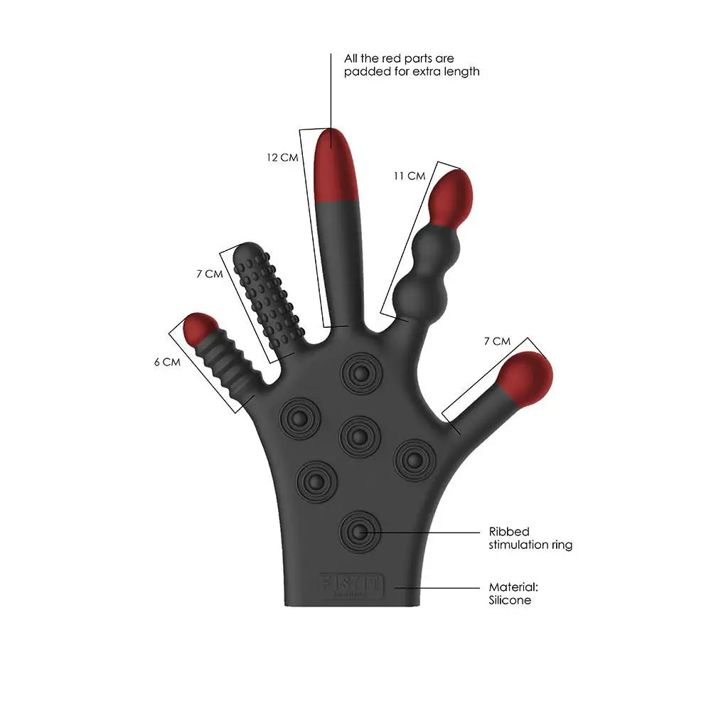 Shots stretchy silicone black stimulation glove for foreplay - peaches and screams
