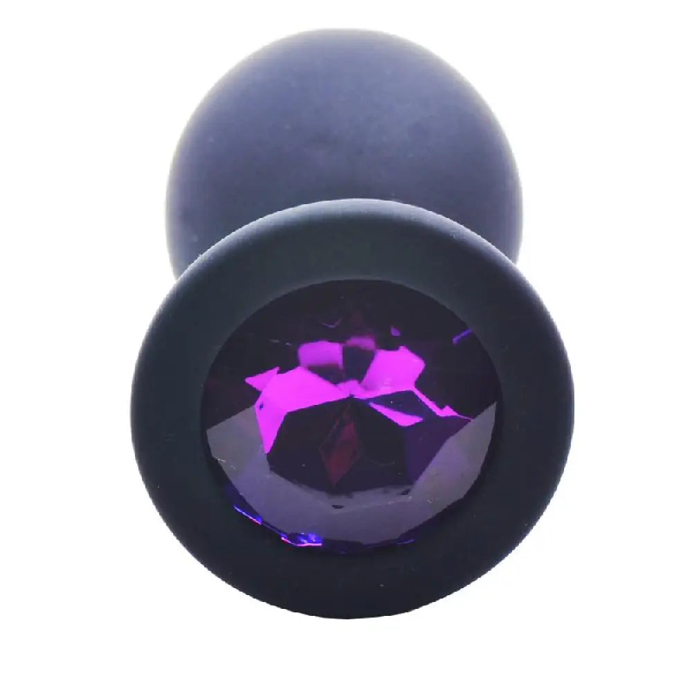 Silicone black medium jewelled butt plug with diamond base - peaches and screams