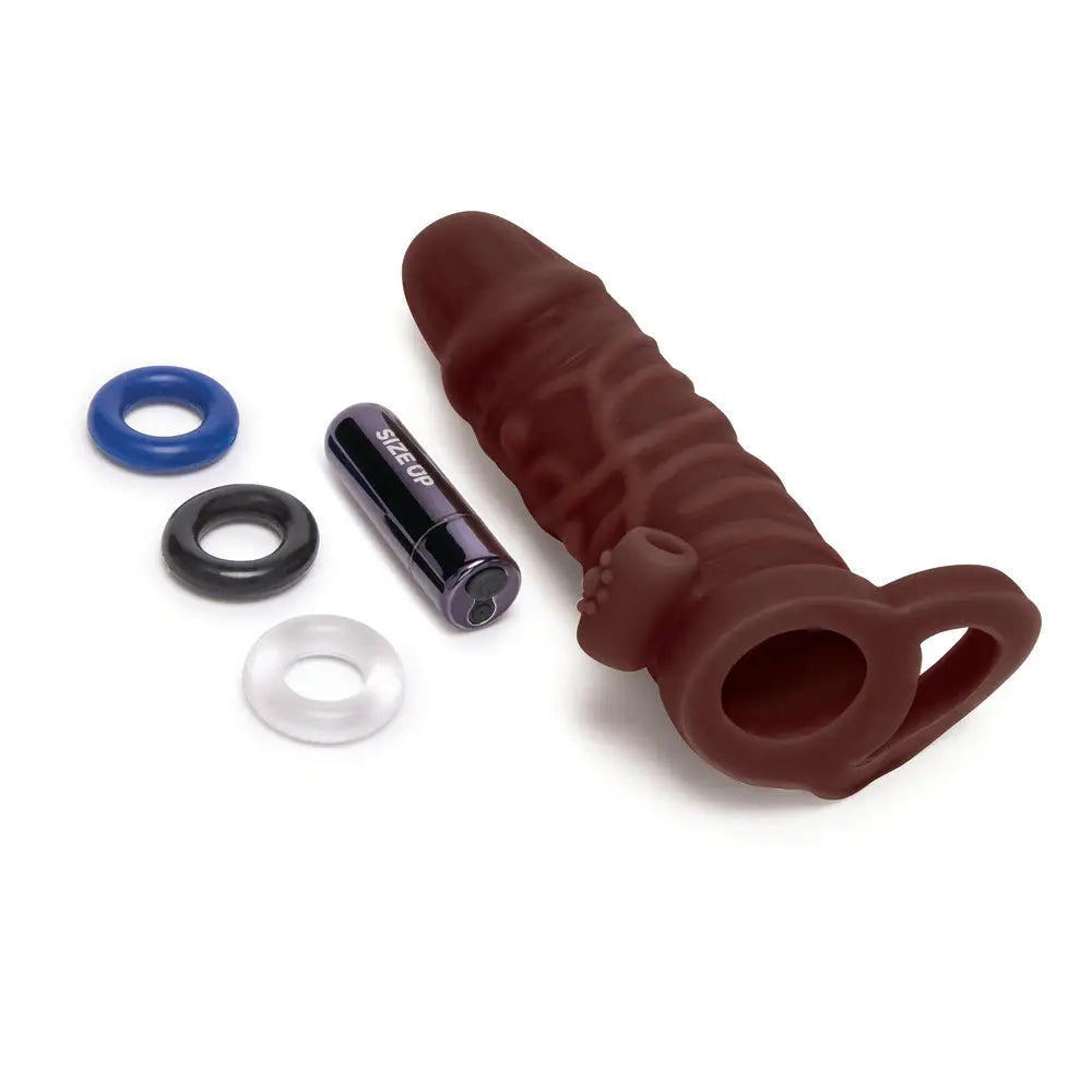 Size Up Silicone Vibrating Realistic 1 Inch Extender - Peaches and Screams