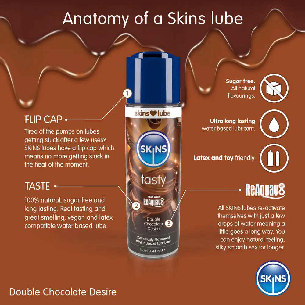 Skins double chocolate desire water based lubricant 130ml - peaches and screams