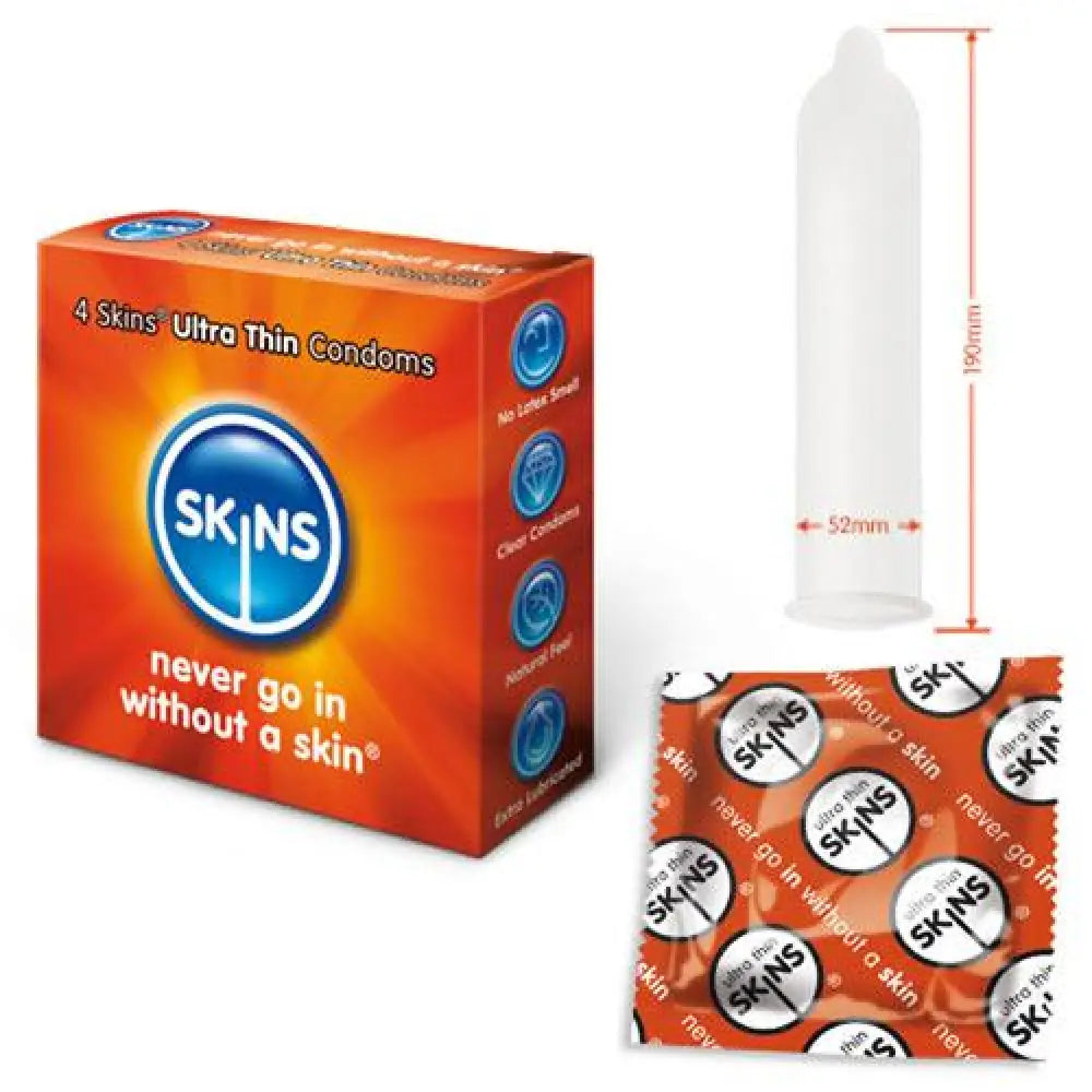 Skins ultra thin premium latex condoms 4 pack - peaches and screams