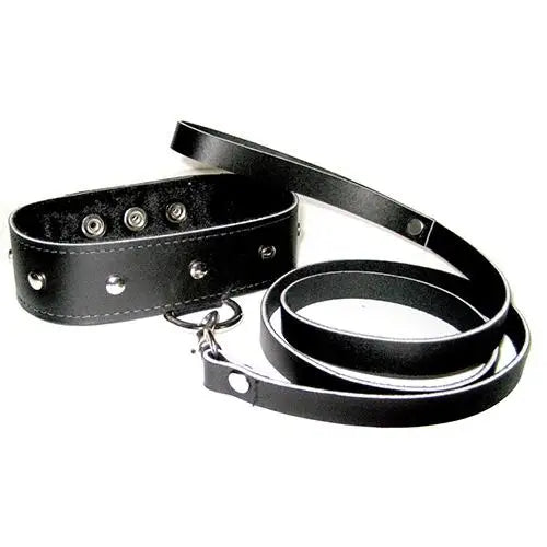 Sportsheets Black Leather Leash And Collar - Peaches and Screams