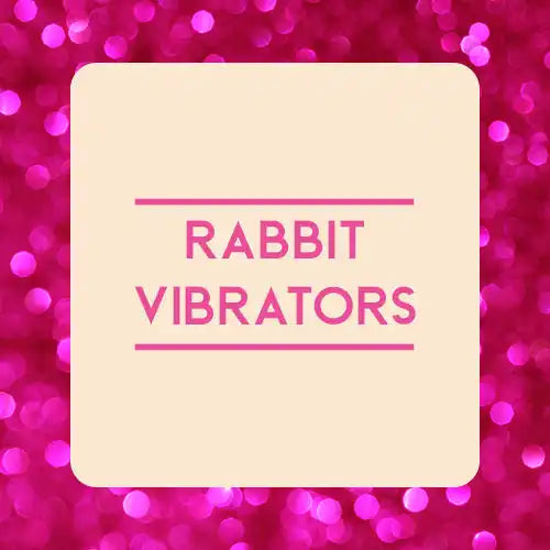 Square cream-colored card with ’RABBIT VIBRATORS’ written in pink text.