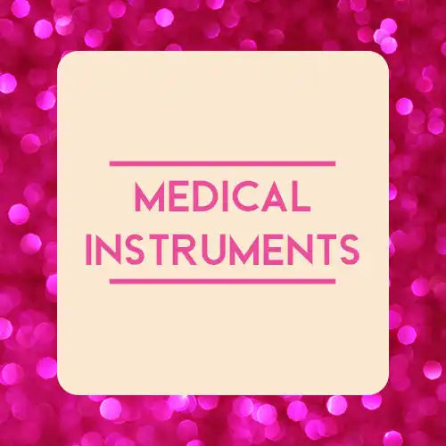 Square label with pink text reading ’MEDICAL INSTRUMENTS’ on a light background.