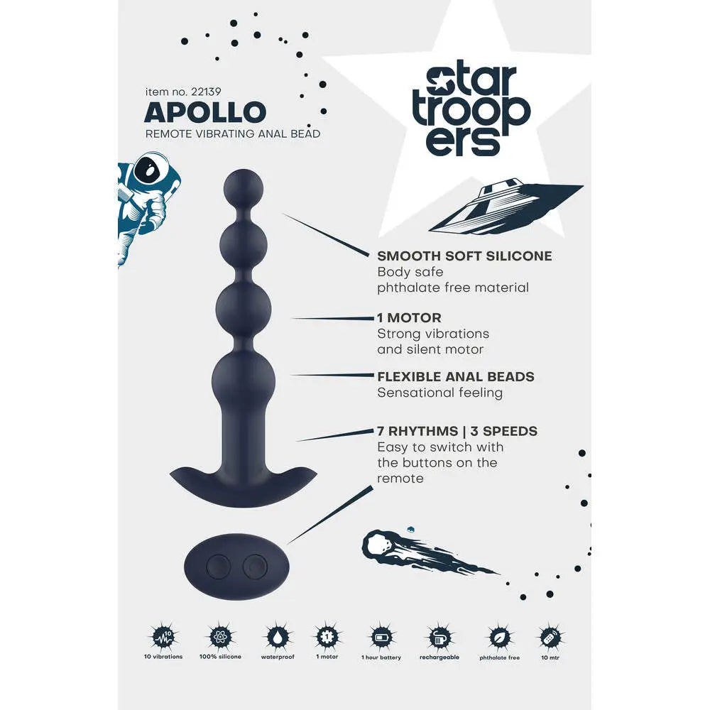 Startroopers apollo remote vibrating anal beads blue - peaches and screams