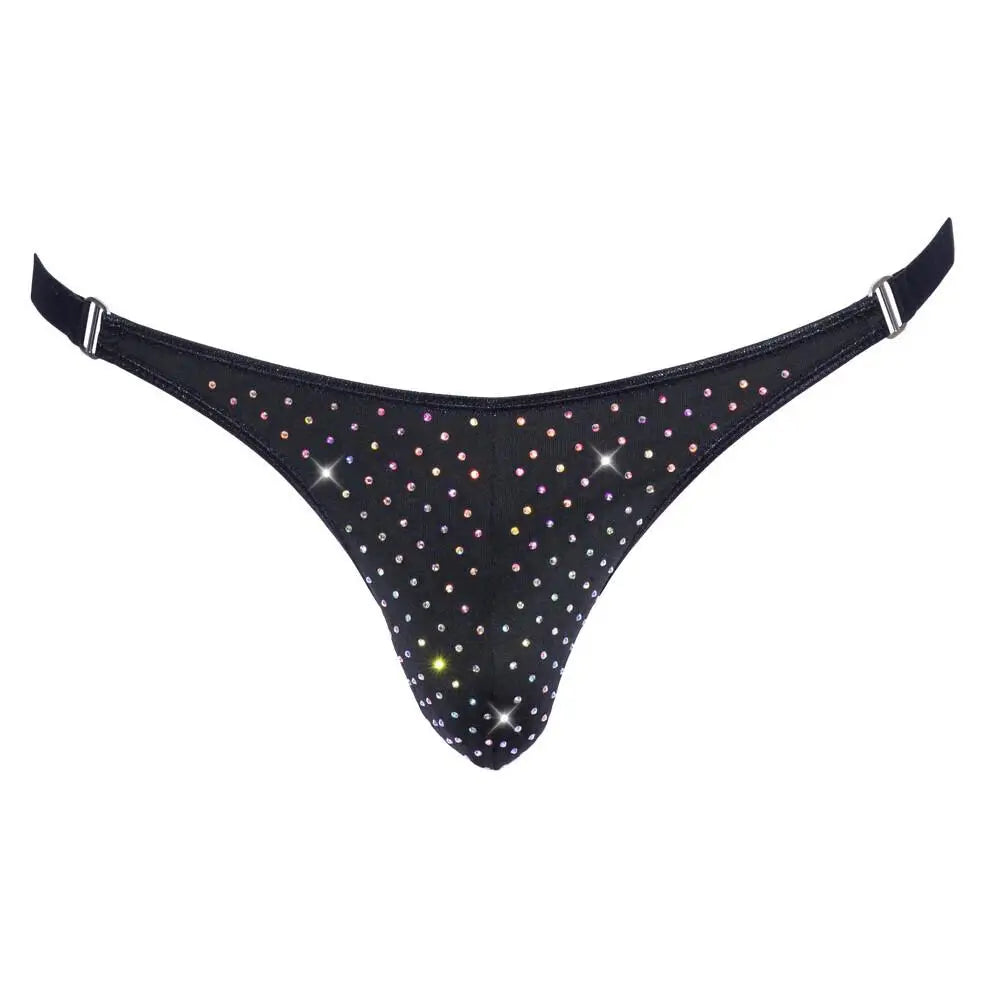 Svenjoyment black string thong with rhinestones for men - x large - peaches and screams