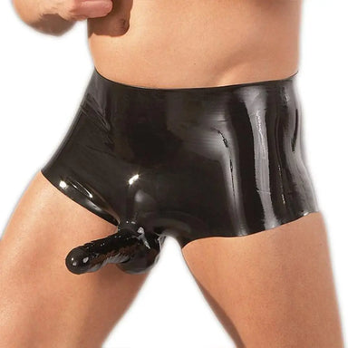 The Latex Black Boxers with Penis Sleeve for Him - S/M - Peaches and Screams