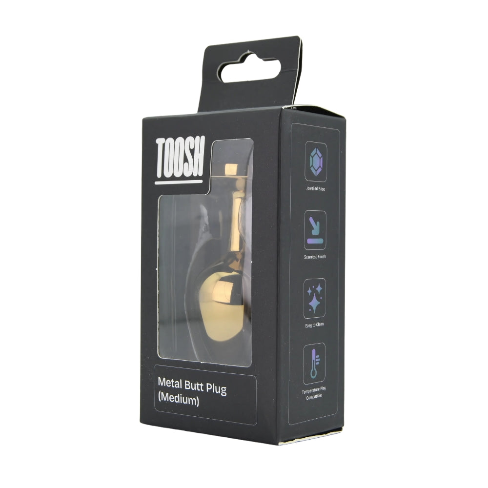 Toosh gold butt plug medium clear jewelled base - butt plugs peaches and screams