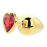 Toosh heart shaped gold butt plug with red stone large - butt plugs peaches and screams