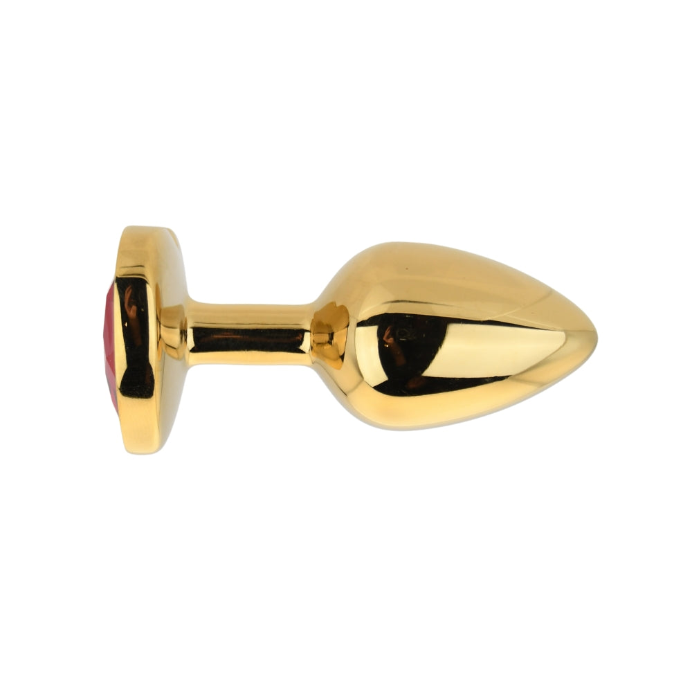 Toosh heart shaped gold butt plug with red stone small - butt plugs peaches and screams