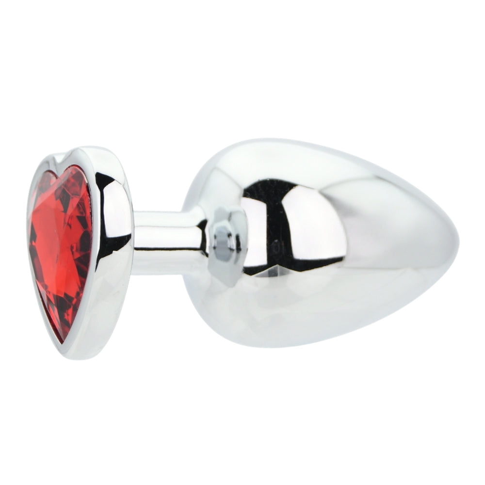 Toosh heart shaped silver butt plug with red stone large - butt plugs peaches and screams