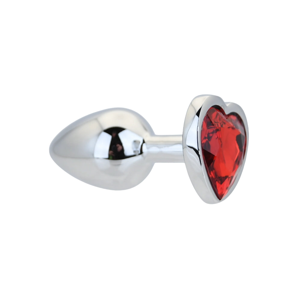 Toosh heart shaped silver butt plug with red stone small - butt plugs peaches and screams