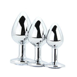 Toosh metal butt plug silver set of 3 clear stone - butt plugs peaches and screams
