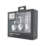 Toosh metal butt plug silver set of 3 clear stone - butt plugs peaches and screams